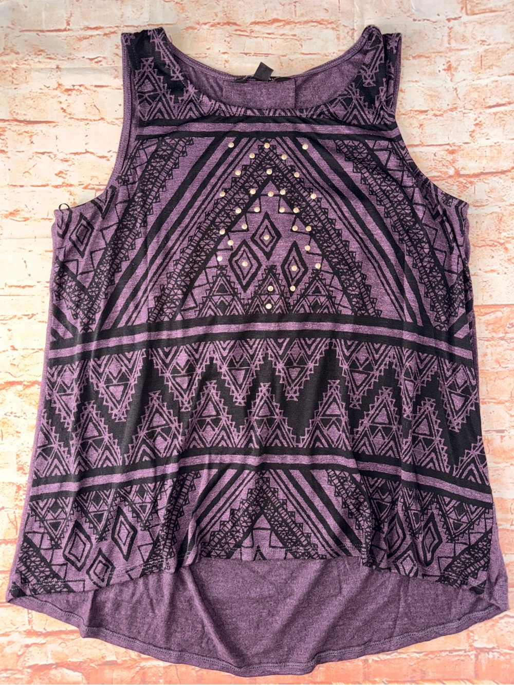 Rock & Republic Sleeveless Purple Aztec Print Tank Top